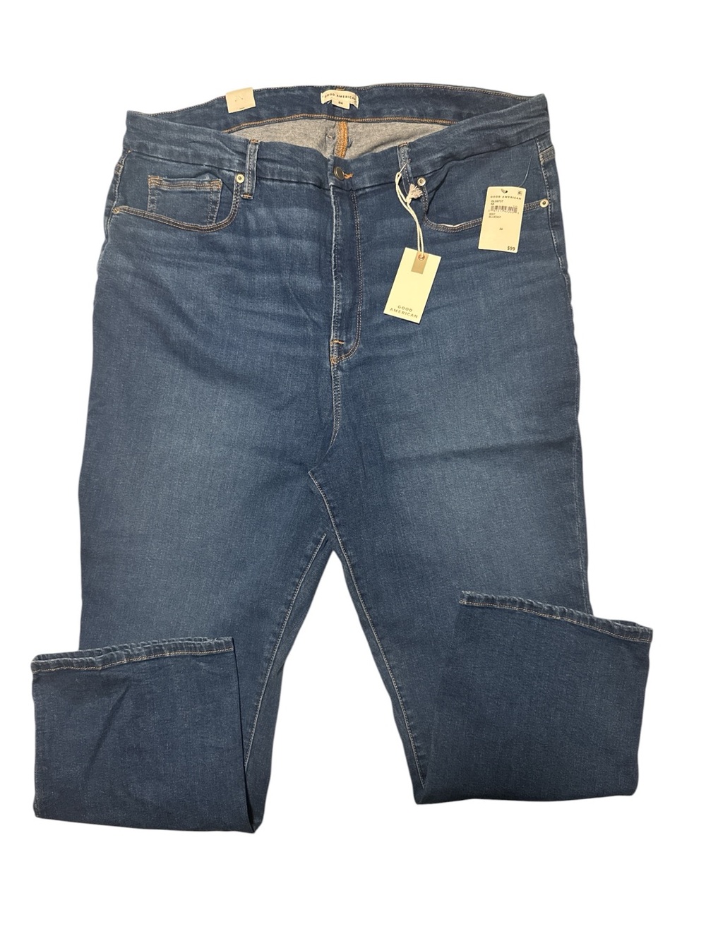 Good American- Women’s Indigo Good Legs Straight Mid Rise